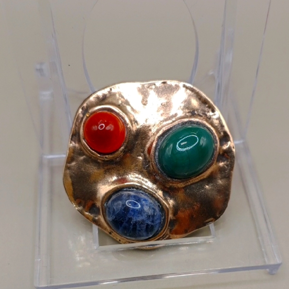 Rare Vintage Signed Designer Francesca Romana FR Gold, Multicolor Stone Brooch